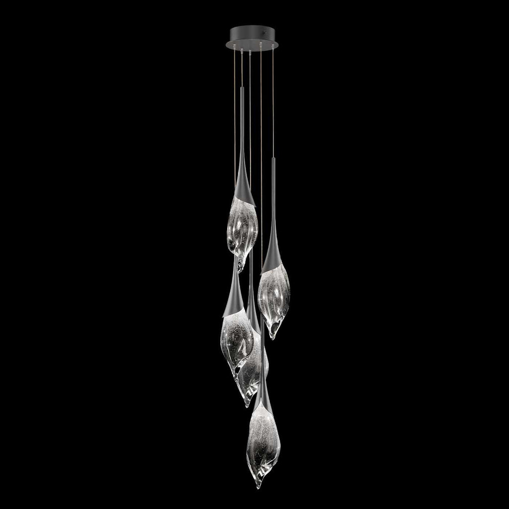 12.5-Inch Hand-Pulled Glass Pendant Light / Midnight Steel