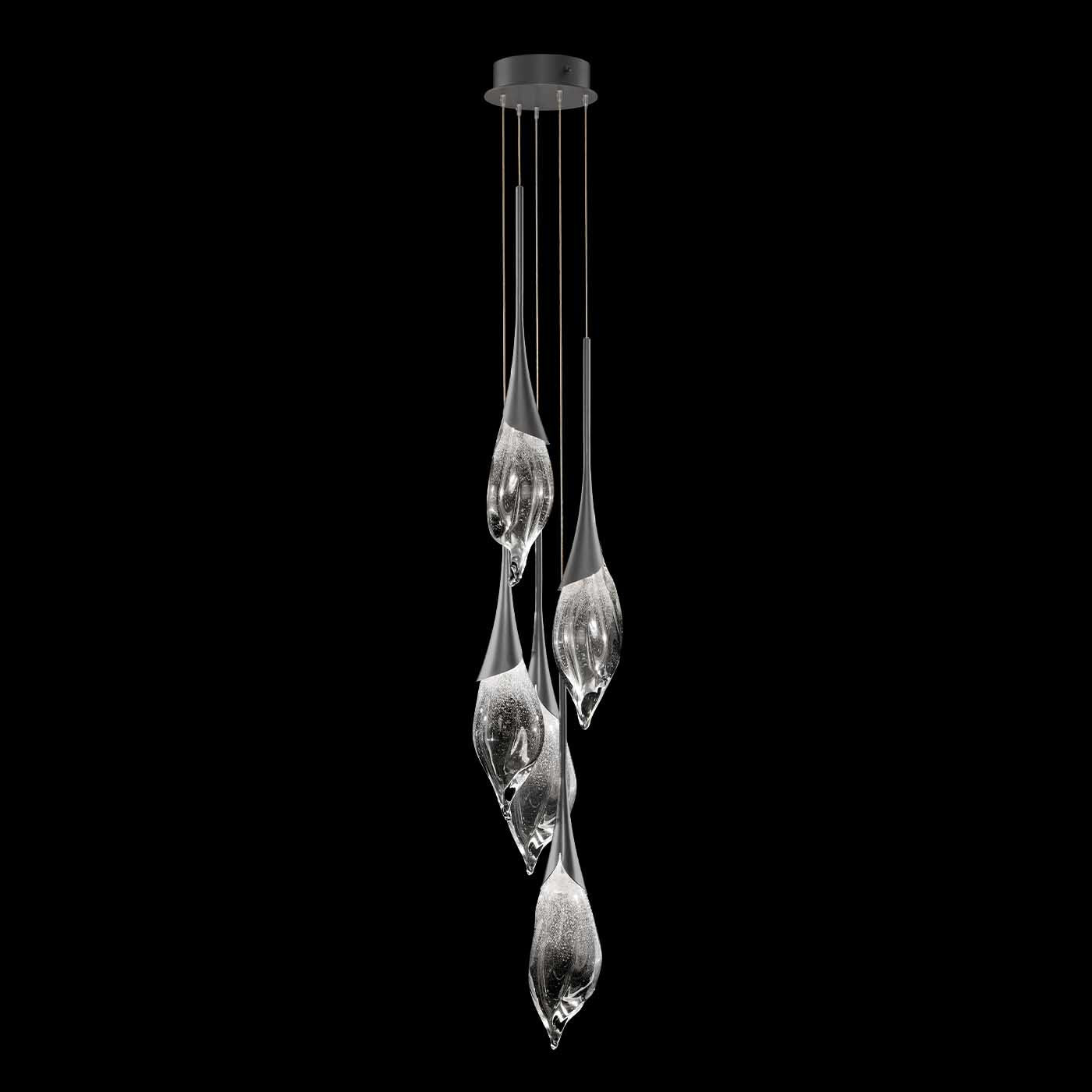 12.5-Inch Hand-Pulled Glass Pendant Light / Midnight Steel