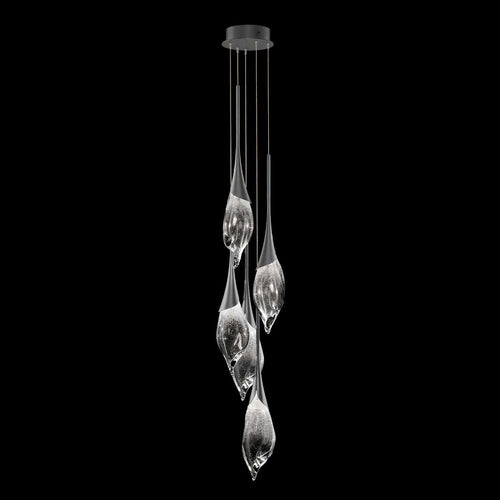 12.5-Inch Hand-Pulled Glass Pendant Light / Midnight Steel