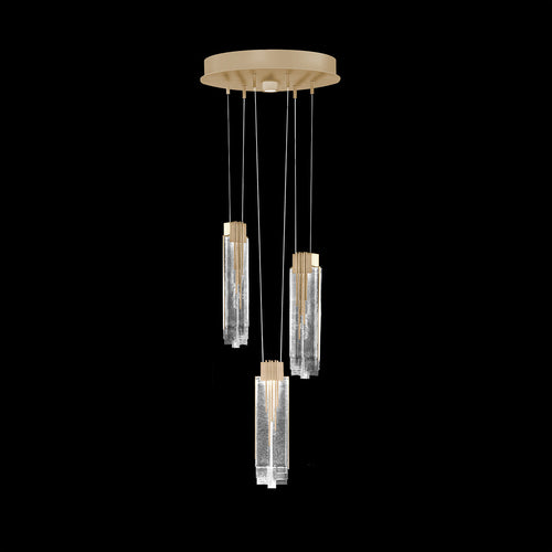 16-Inch Cascading Fused Glass Pendant Light / Soft Gold / Clear
