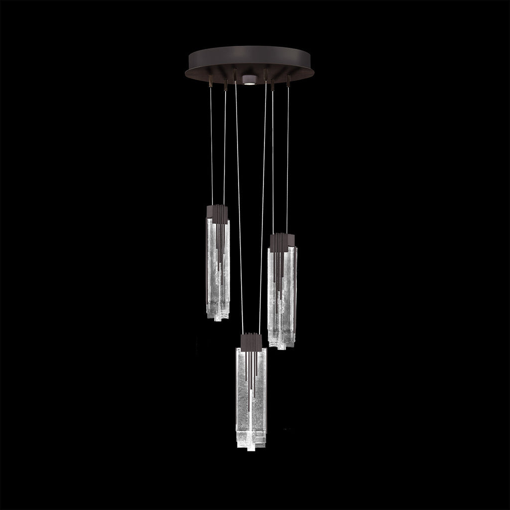 16-Inch Cascading Fused Glass Pendant Light / Midnight Steel / Clear