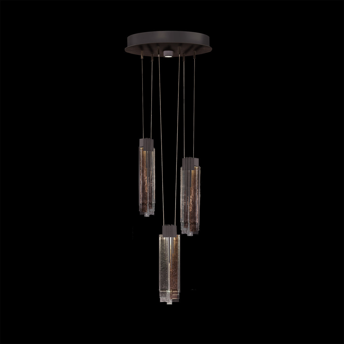 16-Inch Cascading Fused Glass Pendant Light / Midnight Steel / Multi-Tone