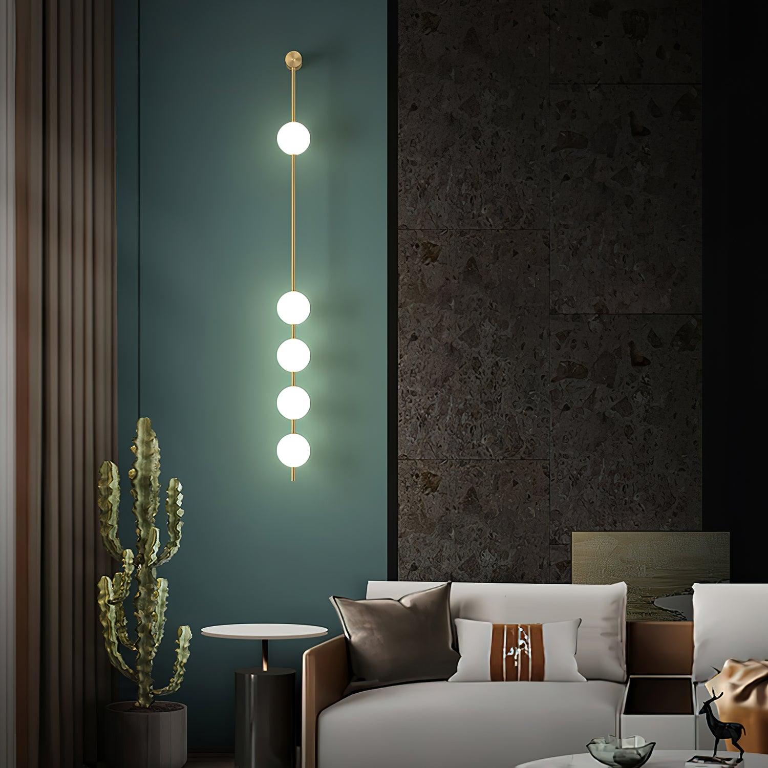 3-5 Light Vertical Globe Wall Light / 3 Lamps: ∅ 4.7″ x H 40.6″ / Dia 12cm x H 103cm / Brass & Glass ball / Warm White