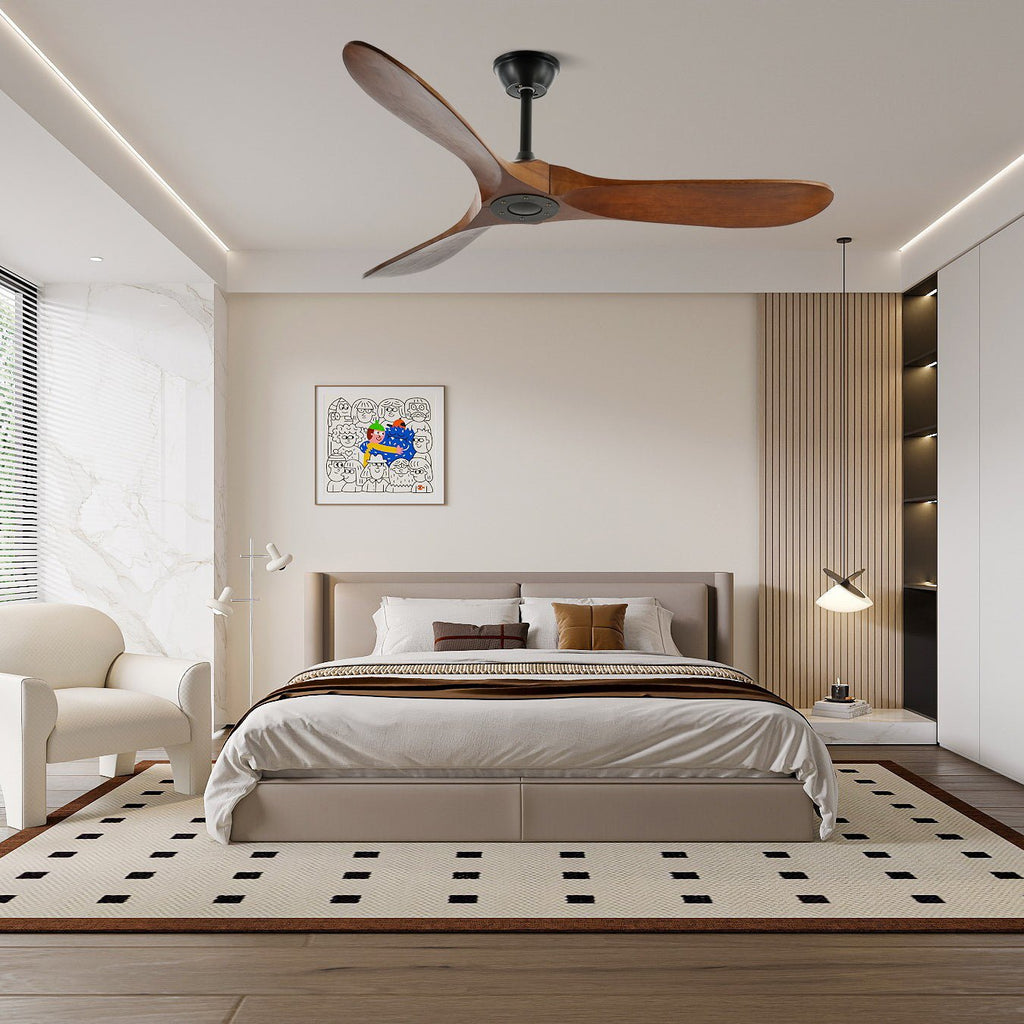 42/52-Inch Wood Blade Ceiling Fan / ∅ 52″ X H 9.8″ / Walnut Wood Grain & Black