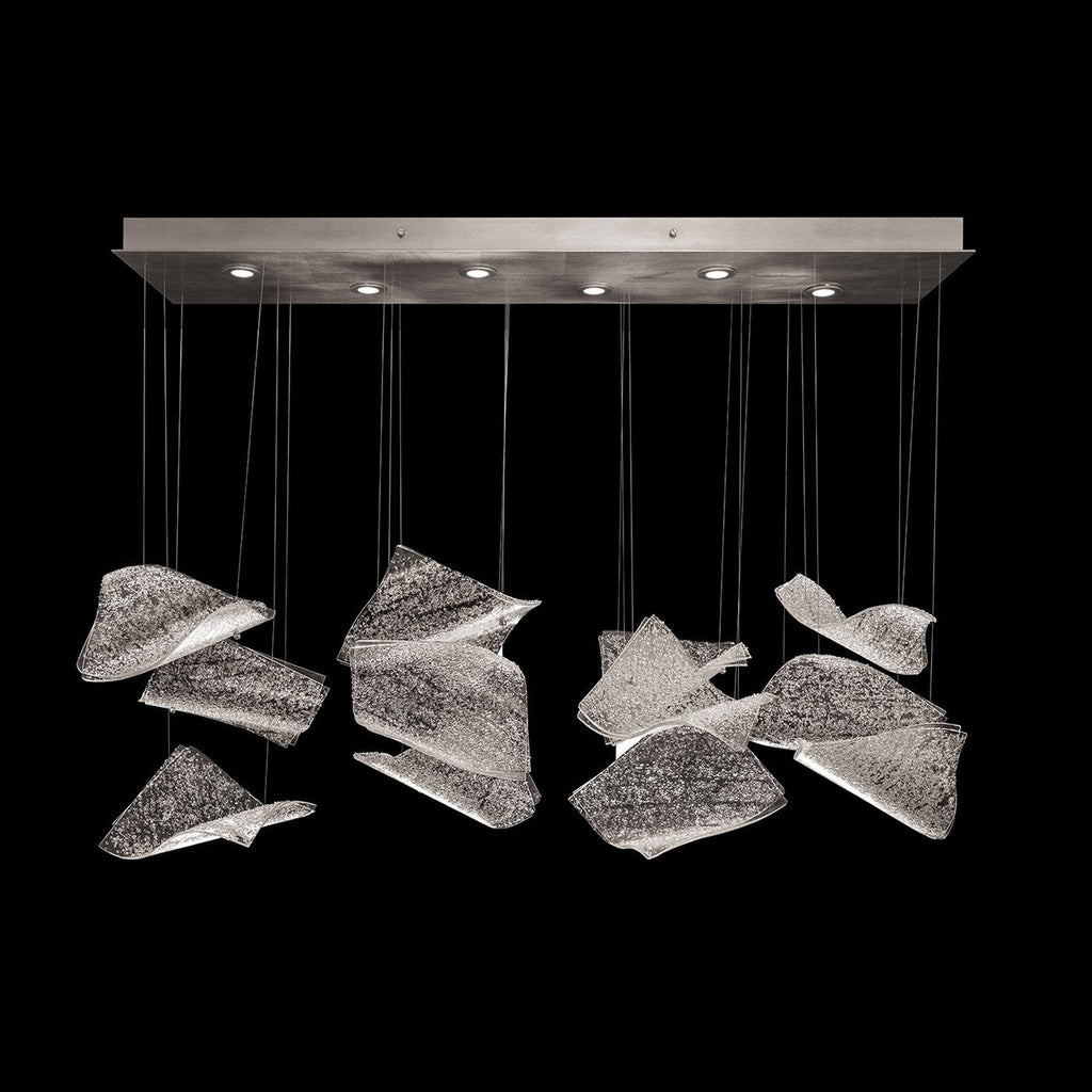 50-Inch 12-Panel Glass Pendant Light / Silver/Frozen