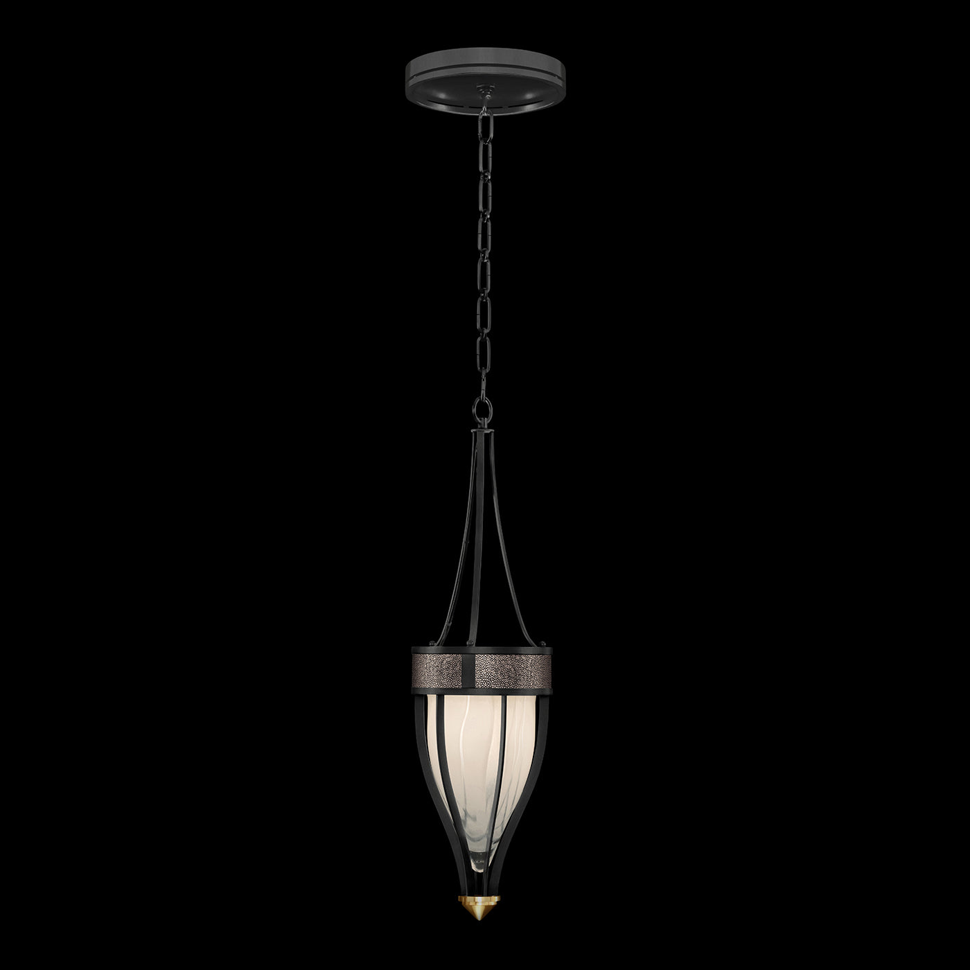 7.5-Inch Swirled Glass Pendant Light / Black Iron / Brass / Pebble