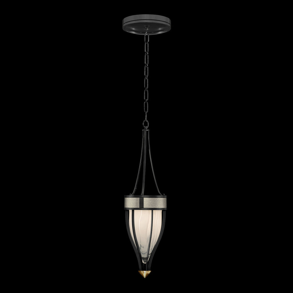 7.5-Inch Swirled Glass Pendant Light / Black Iron / Brass / Coco