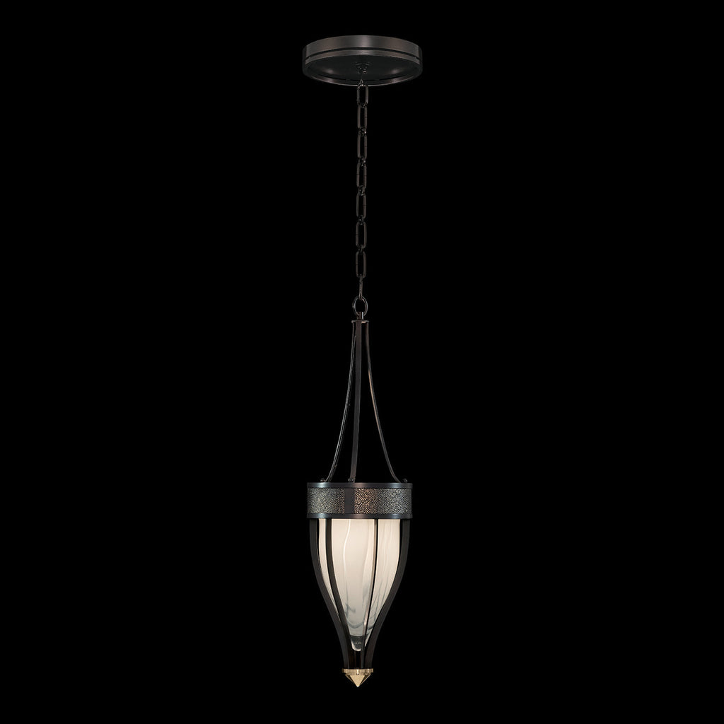 7.5-Inch Swirled Glass Pendant Light / Black Iron / Brass / Black Knight