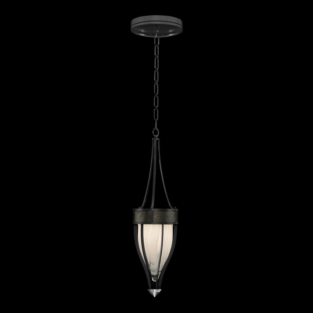 7.5-Inch Swirled Glass Pendant Light / Black Iron / Nickel / Black Knight