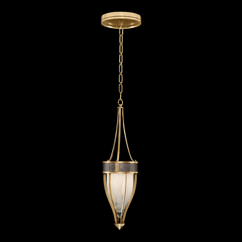 7.5-Inch Swirled Glass Pendant Light / Gold Leaf / Brass / Pebble