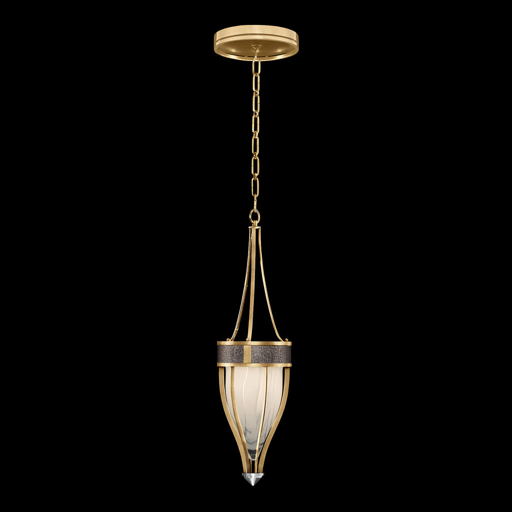 7.5-Inch Swirled Glass Pendant Light / Gold Leaf / Nickel / Pebble