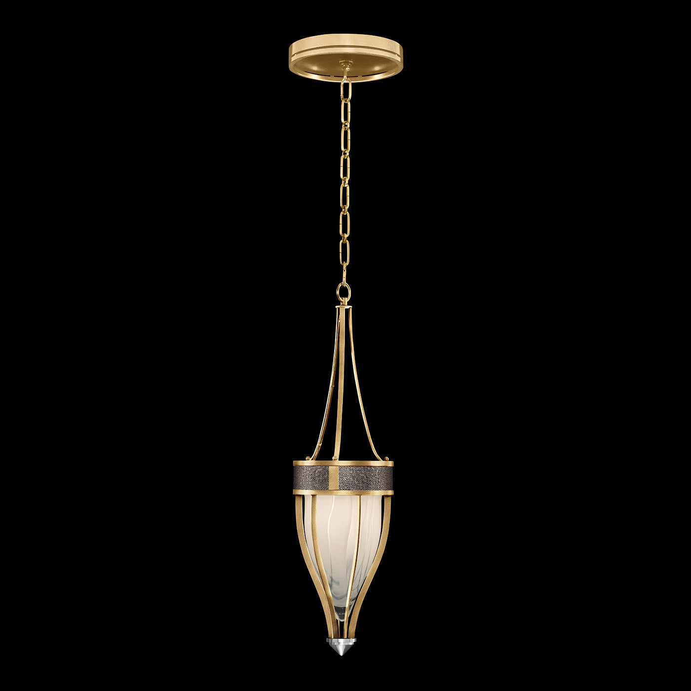 7.5-Inch Swirled Glass Pendant Light / Gold Leaf / Nickel / Pebble