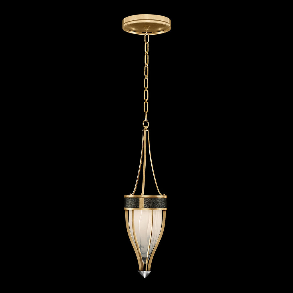 7.5-Inch Swirled Glass Pendant Light / Gold Leaf / Nickel / Black Knight
