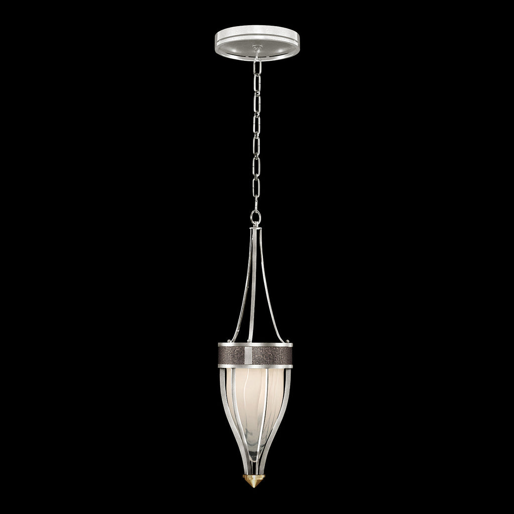 7.5-Inch Swirled Glass Pendant Light / Silver Leaf / Brass / Pebble