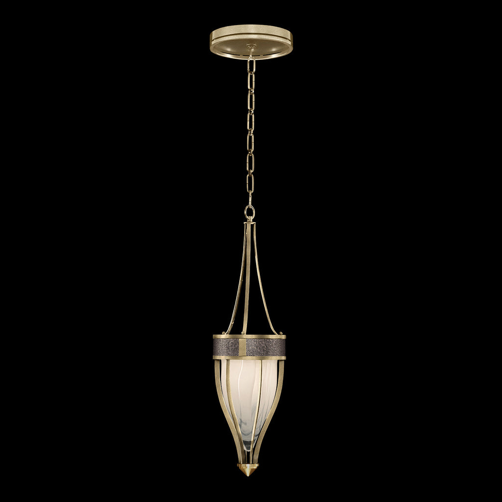 7.5-Inch Swirled Glass Pendant Light / Soft Gold Leaf / Brass / Pebble