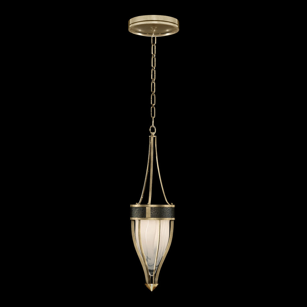 7.5-Inch Swirled Glass Pendant Light / Soft Gold Leaf / Brass / Black Knight
