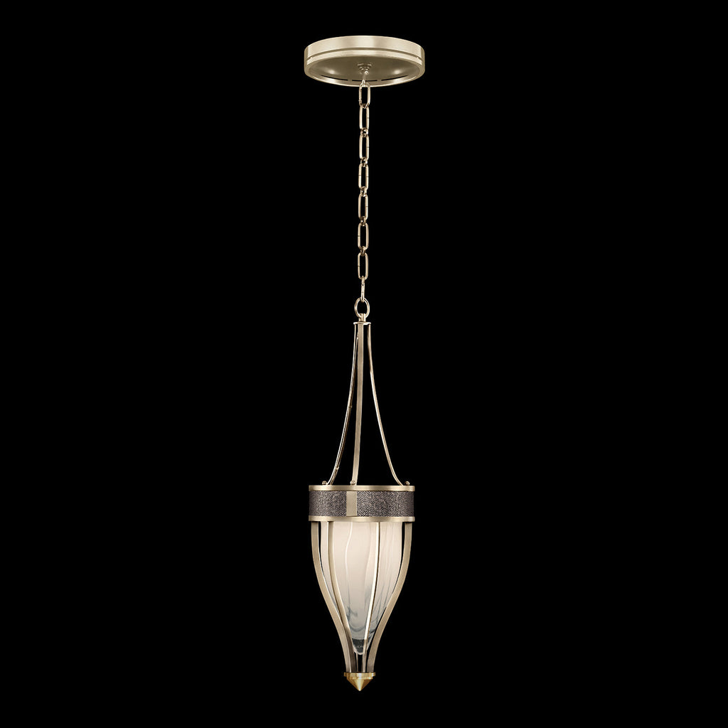 7.5-Inch Swirled Glass Pendant Light / Champagne / Brass / Pebble