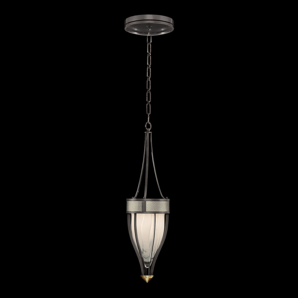 7.5-Inch Swirled Glass Pendant Light / Midnight Steel / Brass / Coco