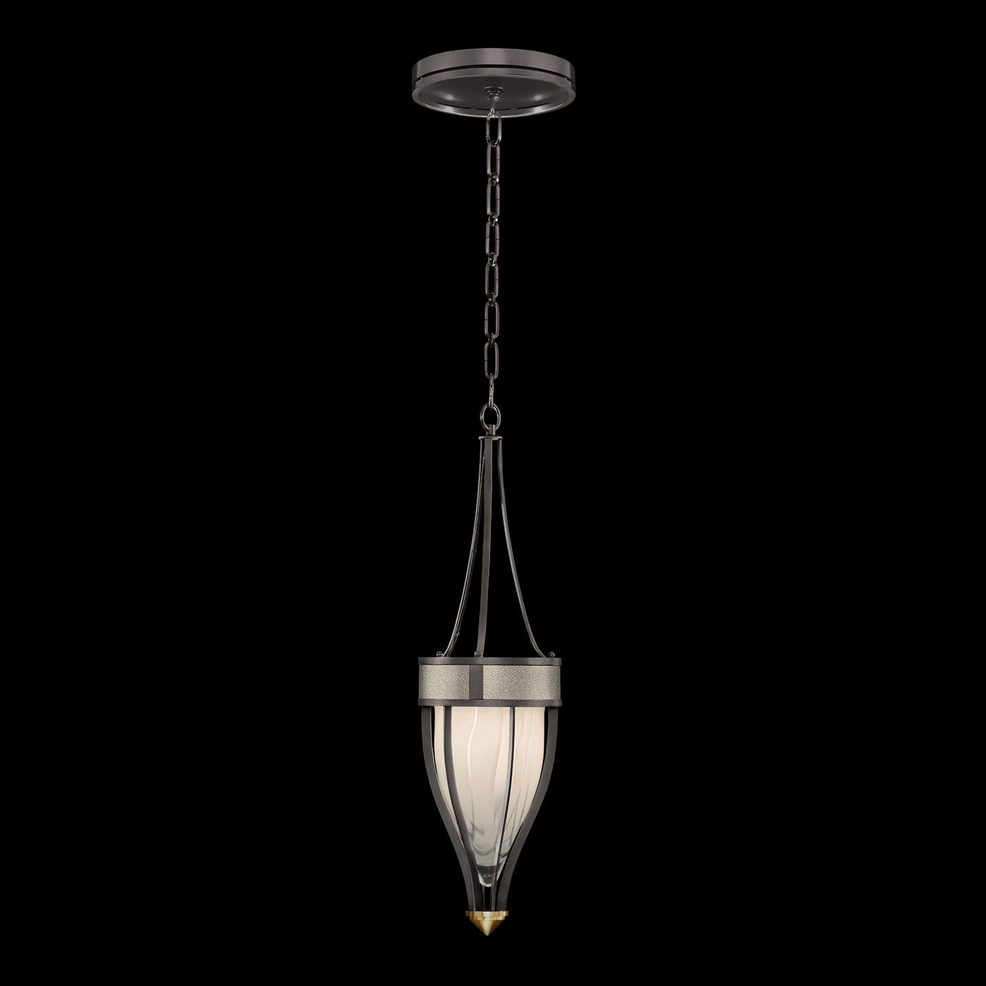 7.5-Inch Swirled Glass Pendant Light / Midnight Steel / Brass / Coco