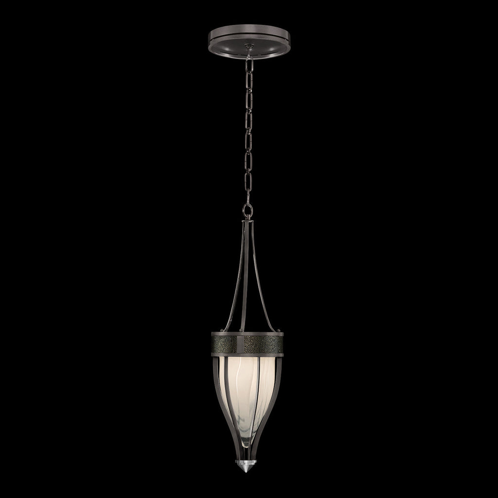 7.5-Inch Swirled Glass Pendant Light / Midnight Steel / Nickel / Black Knight