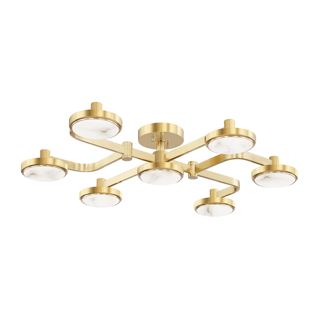 7-Light Semi-Flush Ceiling Light / Aged Brass