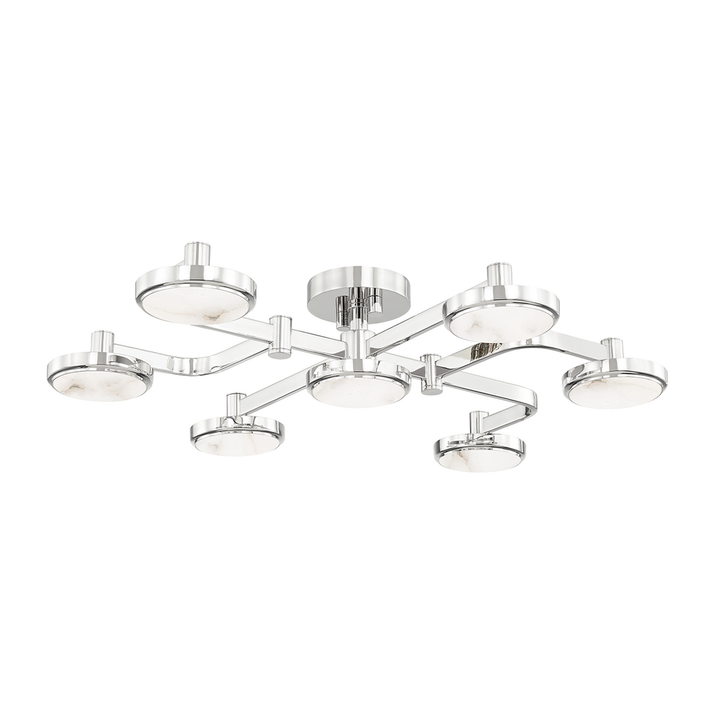 7-Light Semi-Flush Ceiling Light / Polished Nickel