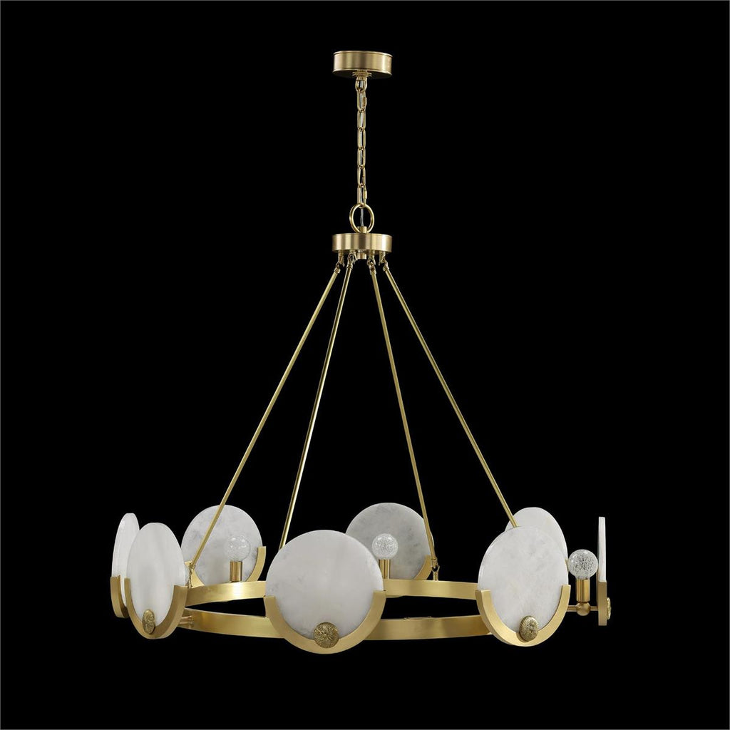 8-Light Brass Alabaster Chandelier