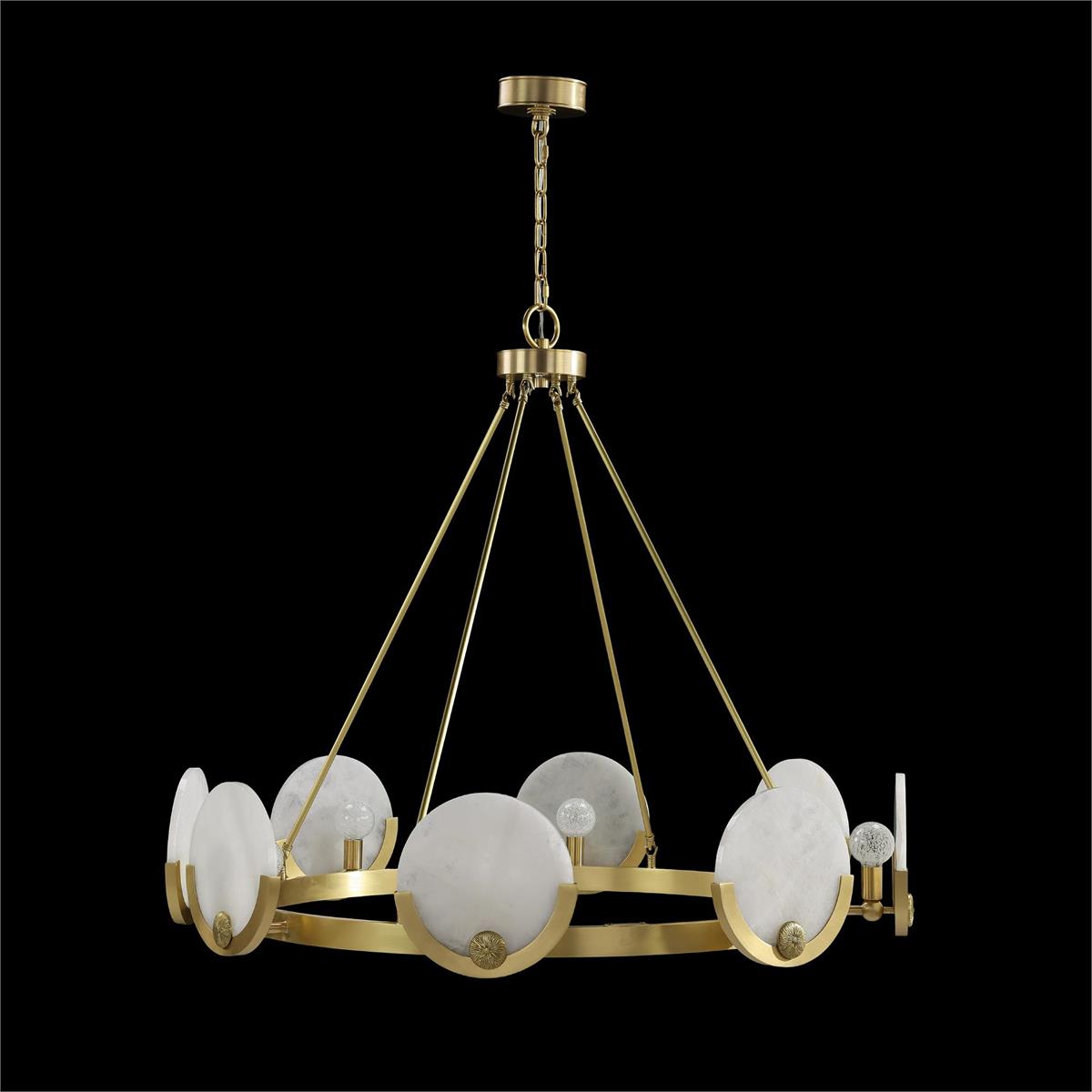 8-Light Brass Alabaster Chandelier