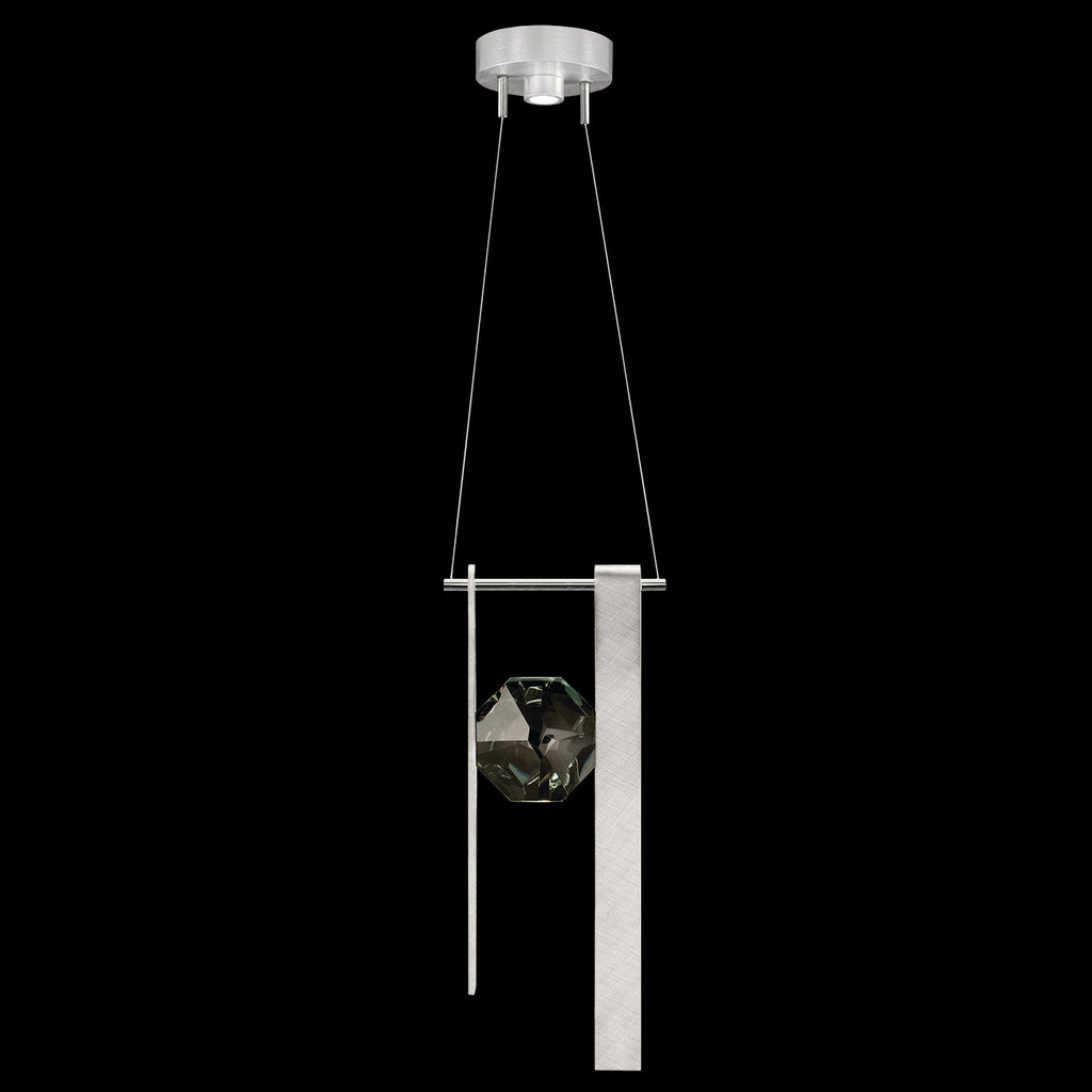 9-Inch Faceted Crystal LED Pendant Light / Brushed Silver
