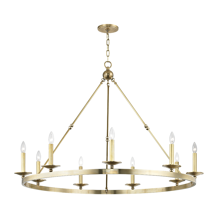 9-Light Wagon Wheel Chandelier / Aged Brass