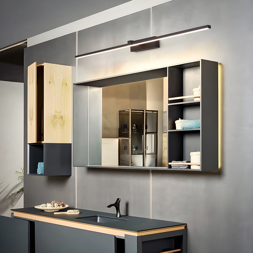 Black Linear LED Mirror Wall Light / ∅ 15.7″ x H 3.1″ / Black & Warm Light / Set Of 2