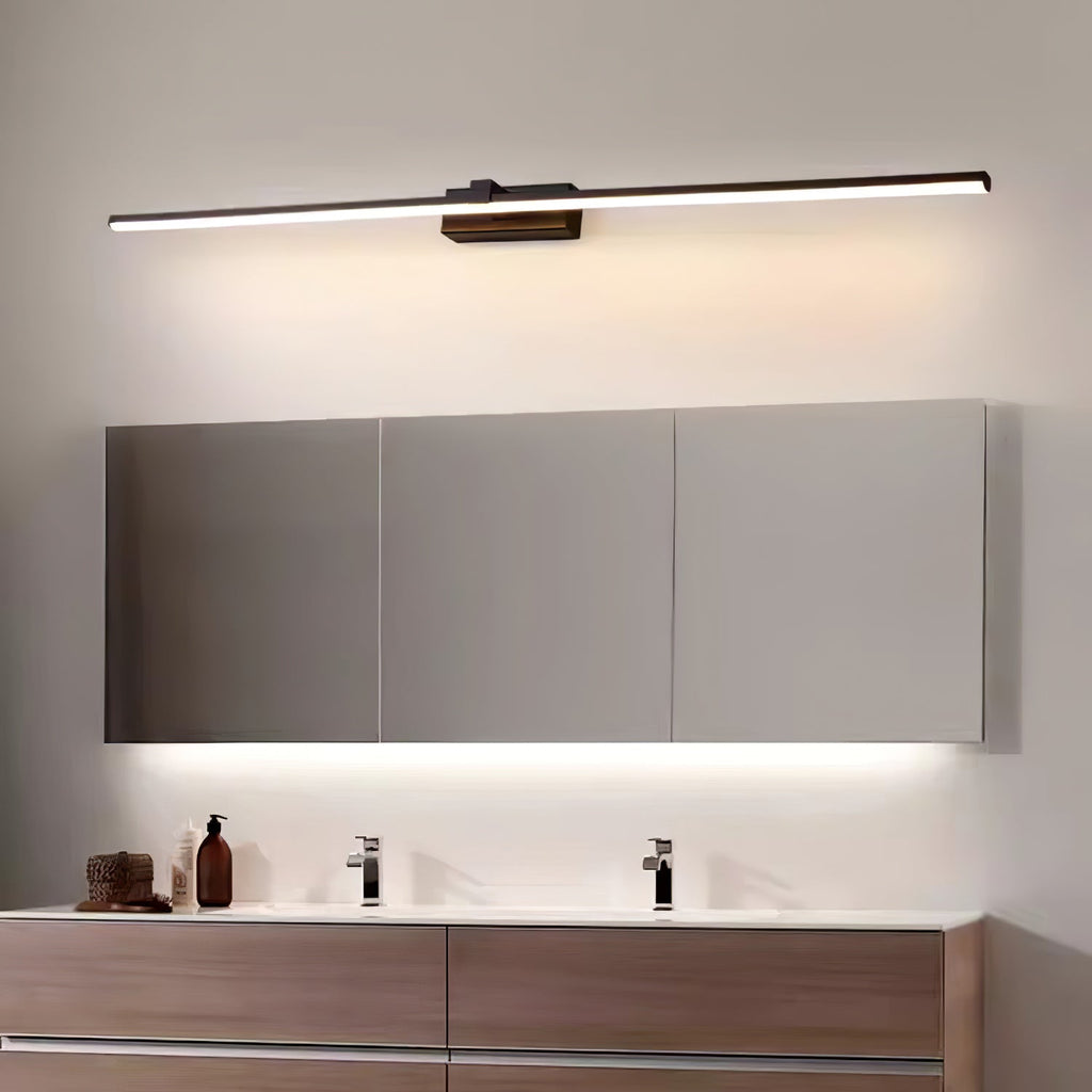 Black Linear LED Mirror Wall Light / ∅ 15.7″ x H 3.1″ / White & Warm Light / Single