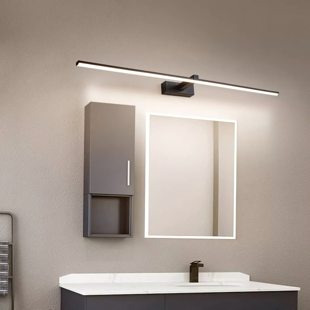Black Linear LED Mirror Wall Light / ∅ 23.6″ x H 3.1″ / Black & Warm Light / Single