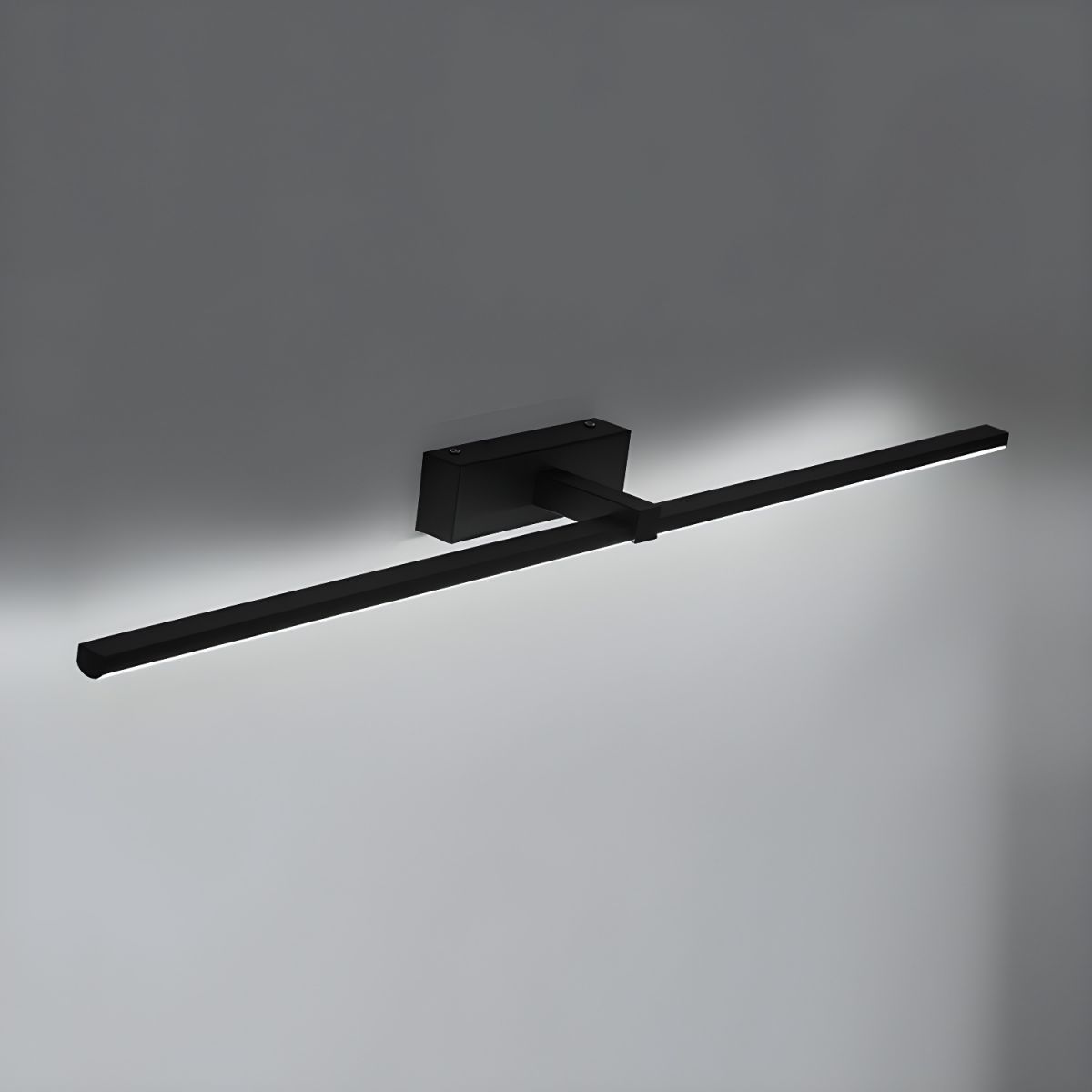 Black Linear LED Mirror Wall Light / ∅ 39.4″ x H 3.1″ / Black & Warm Light / Single