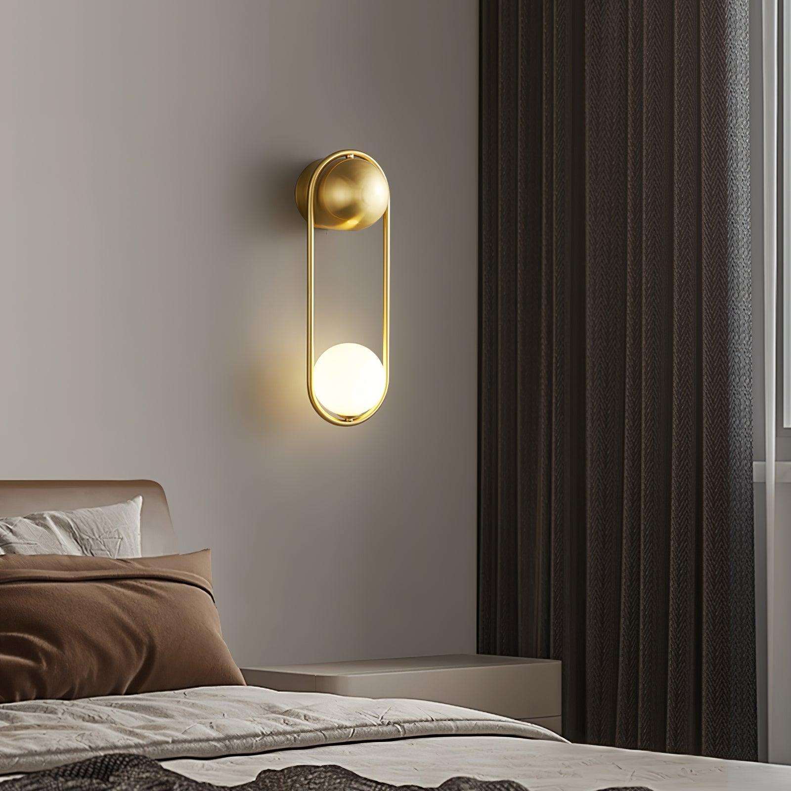 Brass Glass Globe Wall Light / Set of 2 / Brass & White