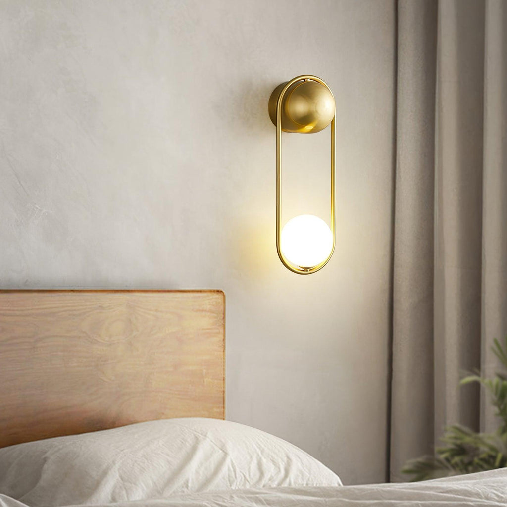 Brass Glass Globe Wall Light / Set of 2 / Black & White