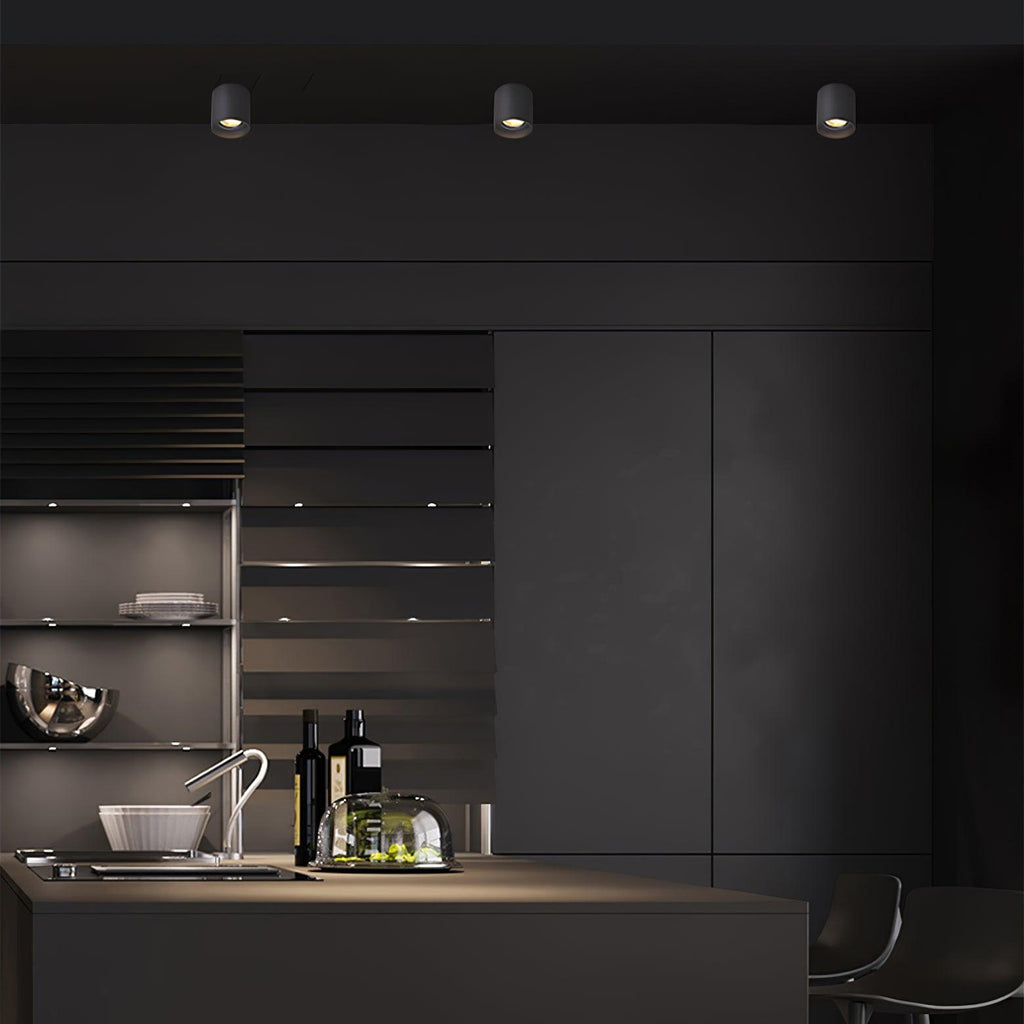 Compact Ridged LED Ceiling Light / Set of 5 / Black / Cool Light