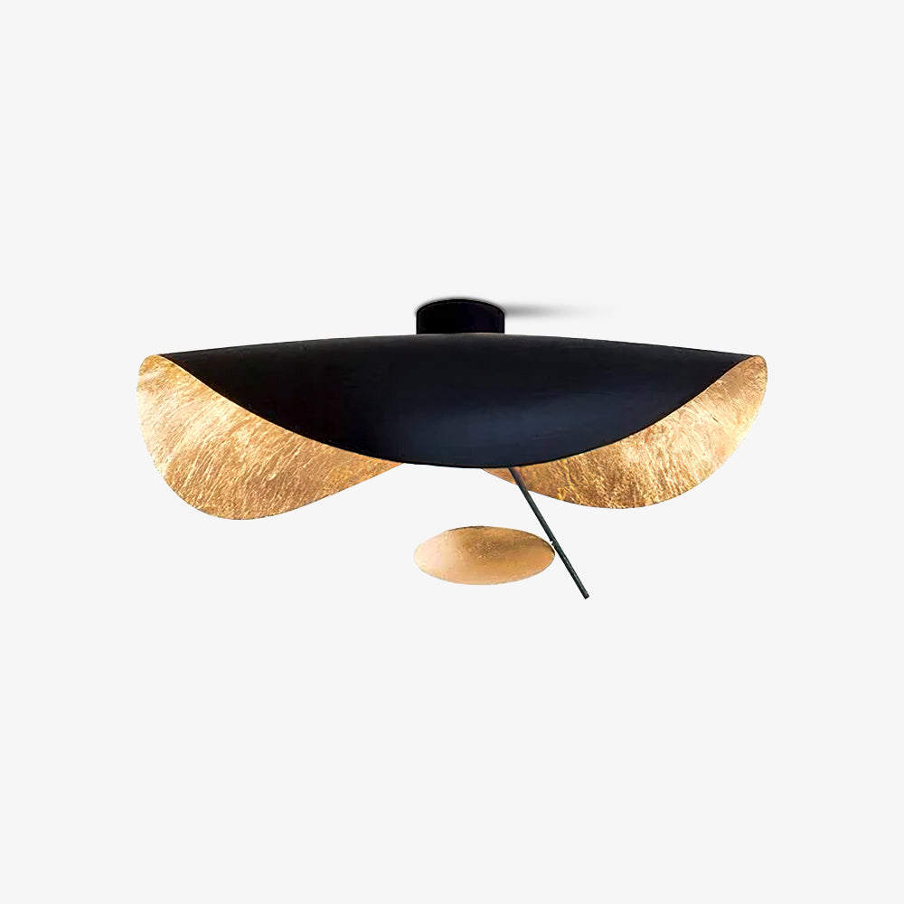 Curved Disc LED Ceiling Light / ∅ 15.7″ x H 12.2″ / Dia 40cm x H 31cm / Black+Gold / Warm Light