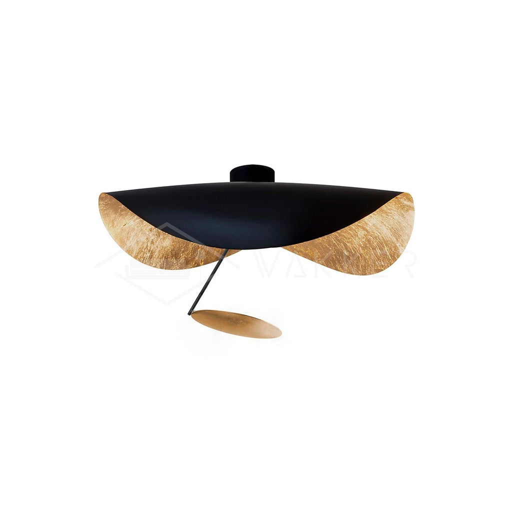 Curved Disc LED Ceiling Light / ∅ 23.6″ x H 13.8″ / Dia 60cm x H 35cm / Black+Gold / Warm Light