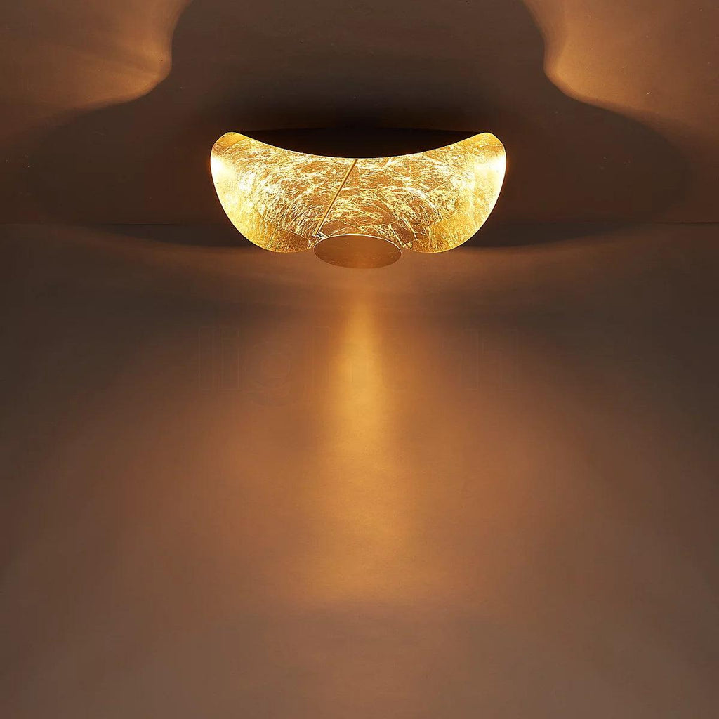 Curved Disc LED Ceiling Light / ∅ 15.7″ x H 12.2″ / Dia 40cm x H 31cm / White+Gold / Warm Light