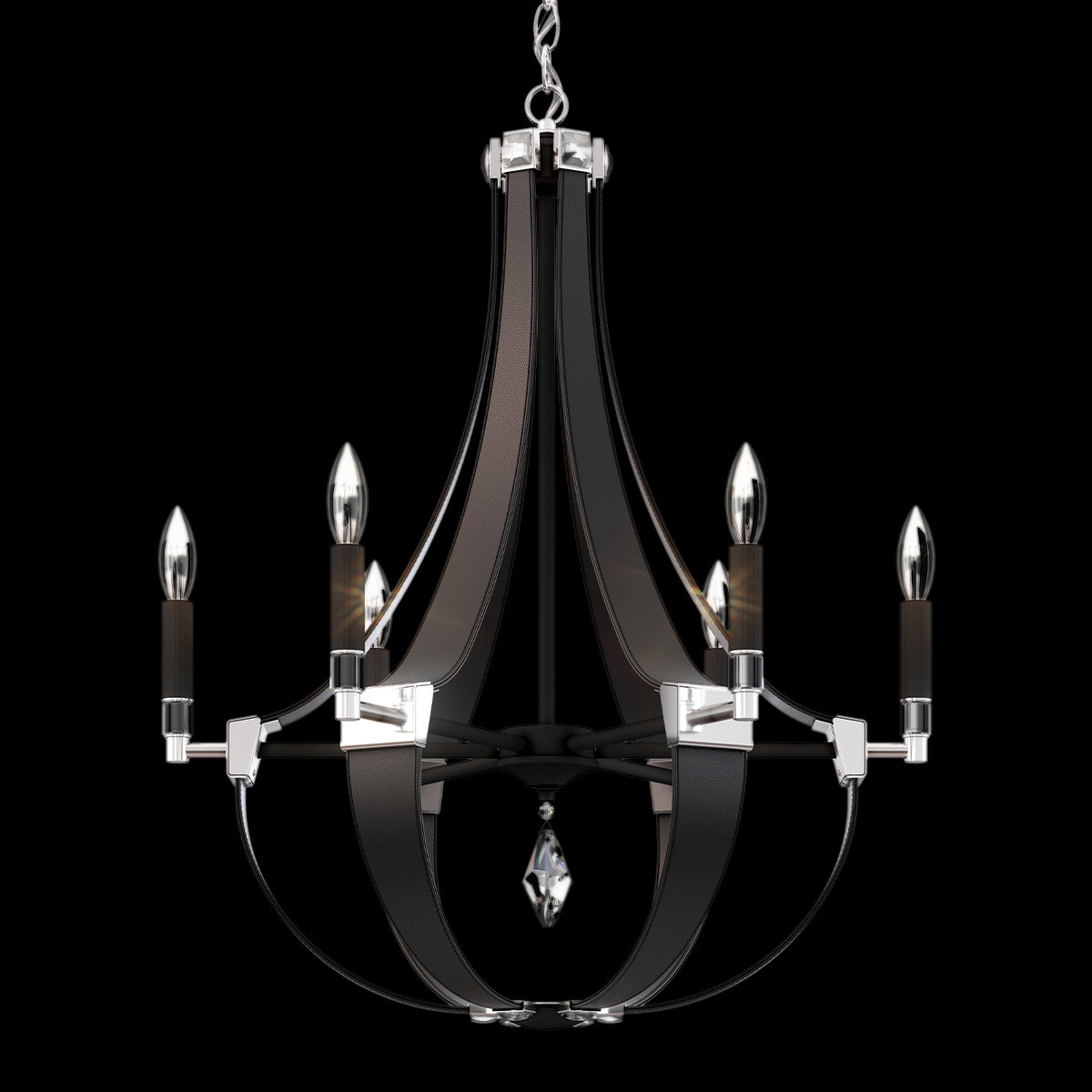 Leather Teardrop Crystal Chandelier / Black