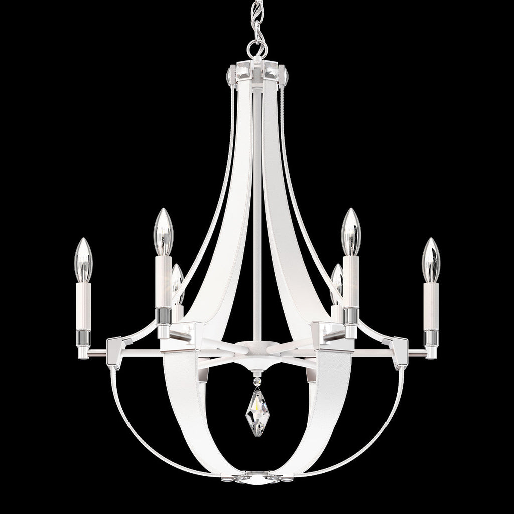 Leather Teardrop Crystal Chandelier / White