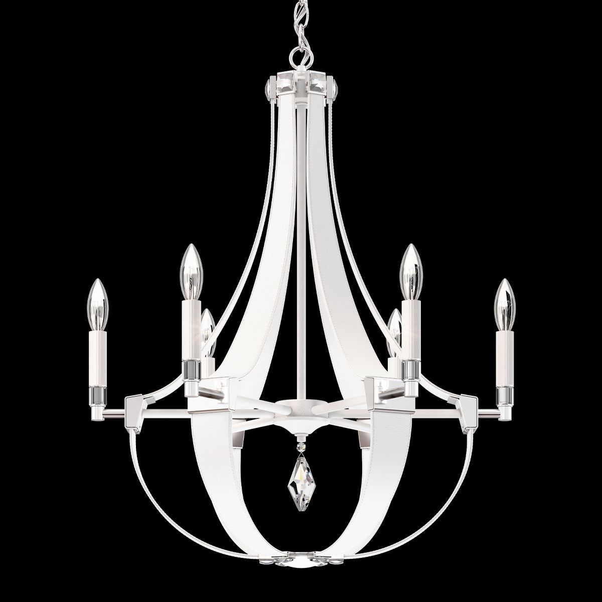 Leather Teardrop Crystal Chandelier / White