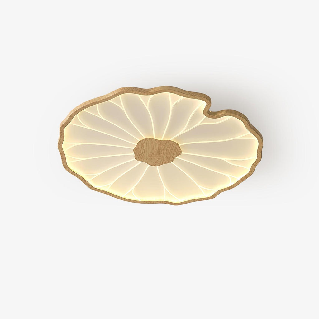 Lotus Leaf Wood-Look LED Ceiling Light / ∅ 11.8″ x H 1.6″ / Dia 30cm x H 4cm / Hydrographic Nature Wood Grain Finish / Warm Light