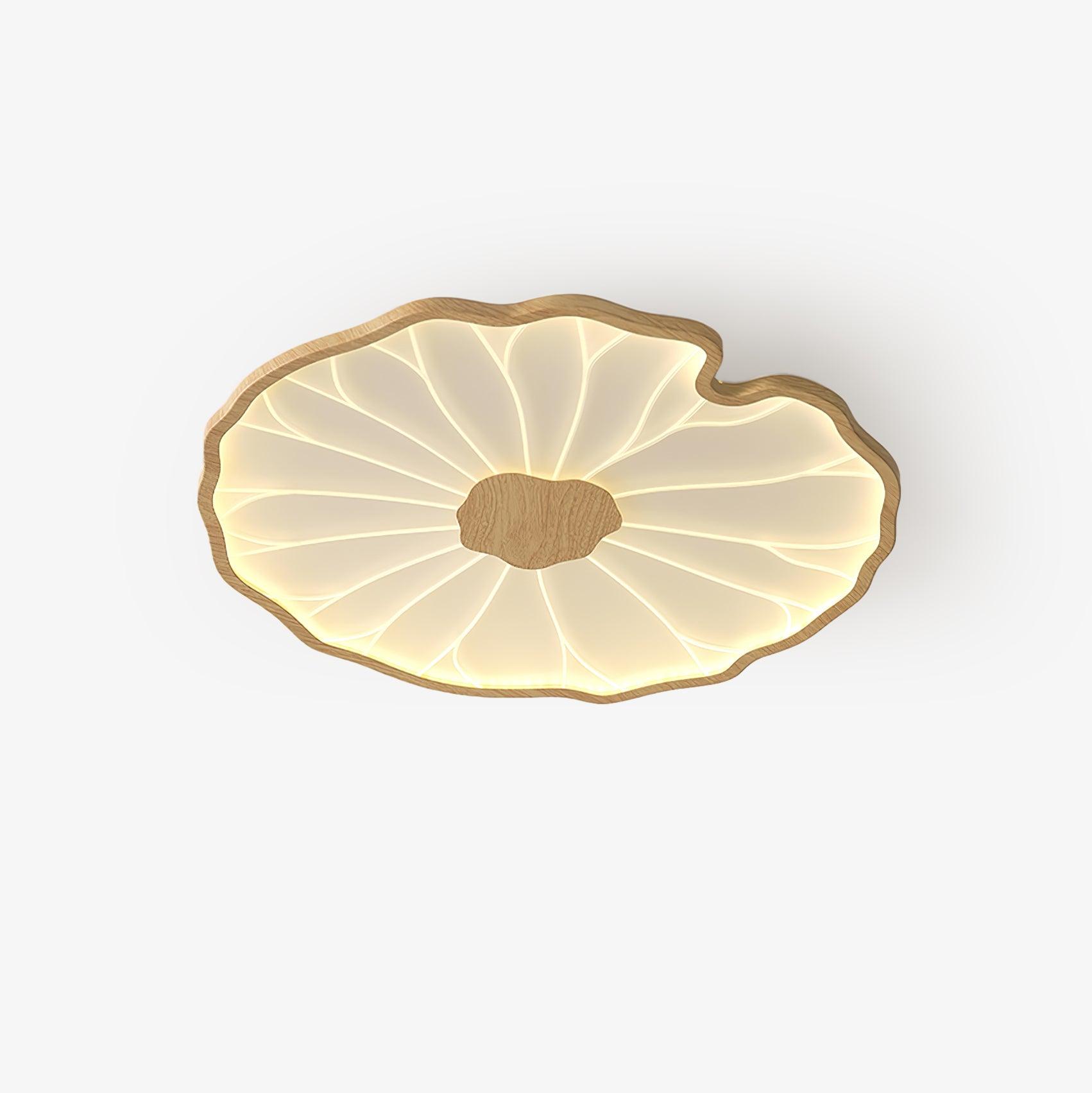 Lotus Leaf Wood-Look LED Ceiling Light / ∅ 11.8″ x H 1.6″ / Dia 30cm x H 4cm / Hydrographic Nature Wood Grain Finish / Warm Light