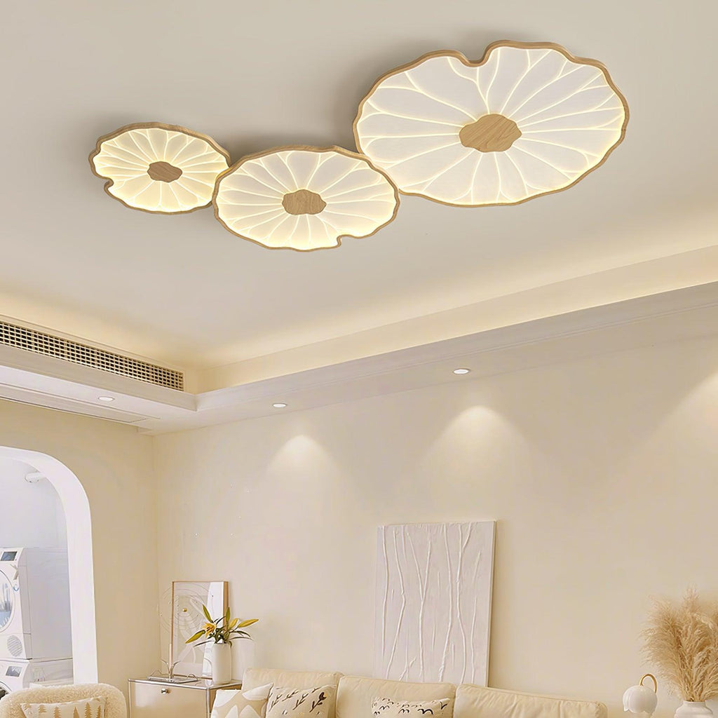 Lotus Leaf Wood-Look LED Ceiling Light / ∅ 11.8″ x H 1.6″ / Dia 30cm x H 4cm / Hydrographic Nature Wood Grain Finish / Cool Light
