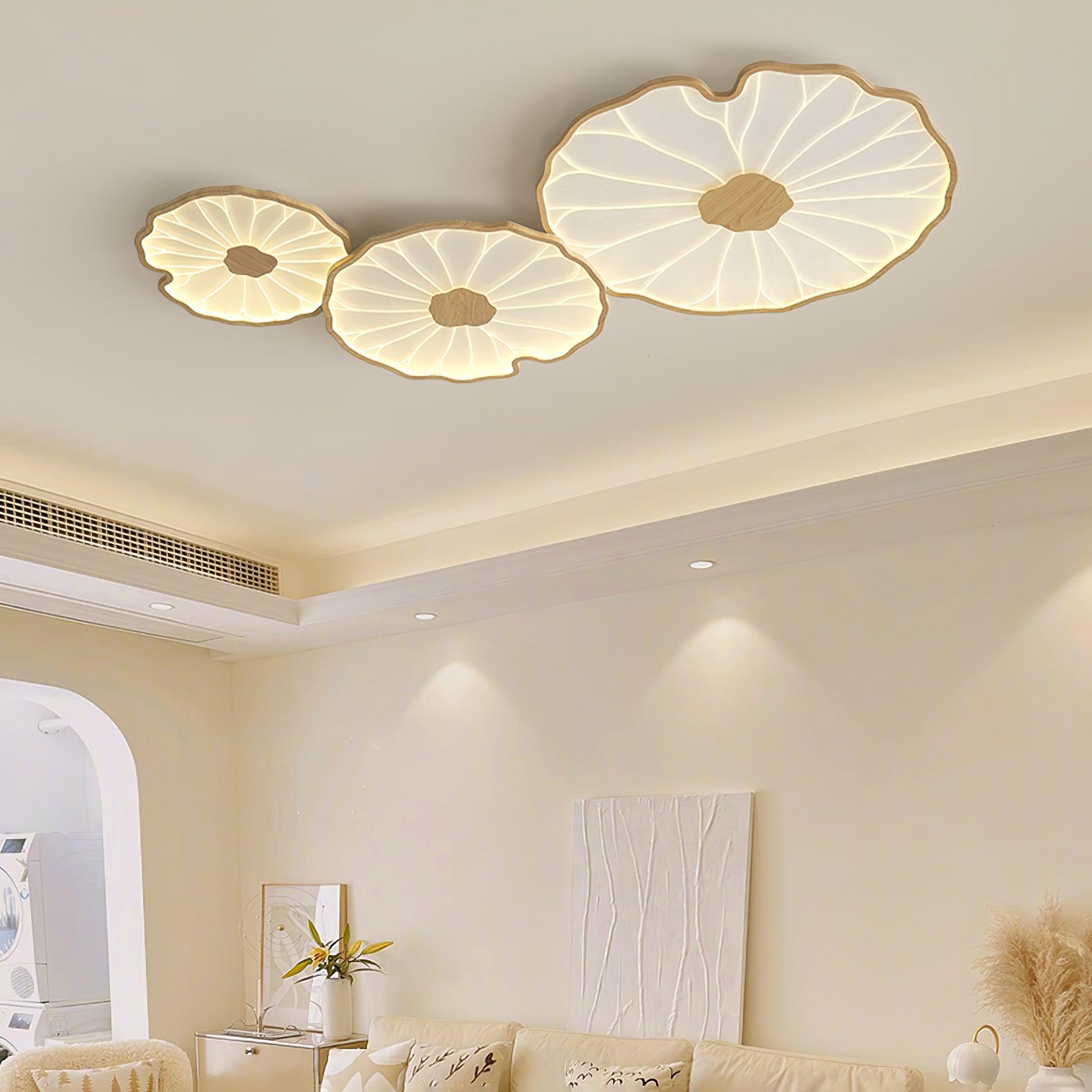 Lotus Leaf Wood-Look LED Ceiling Light / ∅ 11.8″ x H 1.6″ / Dia 30cm x H 4cm / Hydrographic Nature Wood Grain Finish / Cool Light