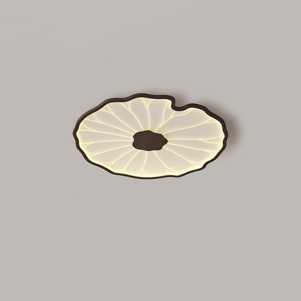 Lotus Leaf Wood-Look LED Ceiling Light / ∅ 15.7″ x H 1.6″ / Dia 40cm x H 4cm / Hydrographic Walnut Wood Grain Finish / Cool Light