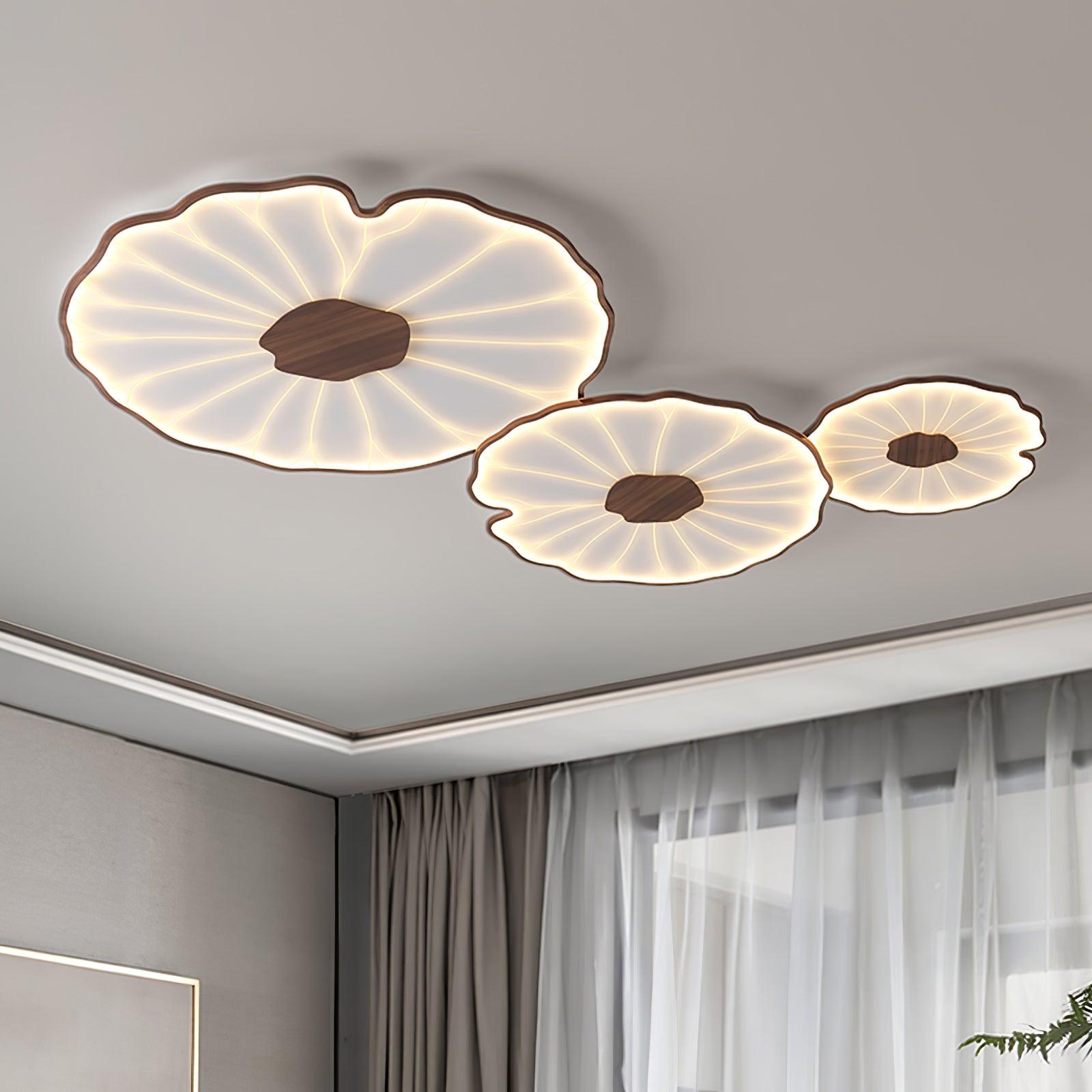 Lotus Leaf Wood-Look LED Ceiling Light / ∅ 11.8″ x H 1.6″ / Dia 30cm x H 4cm / Hydrographic Walnut Wood Grain Finish / Cool Light