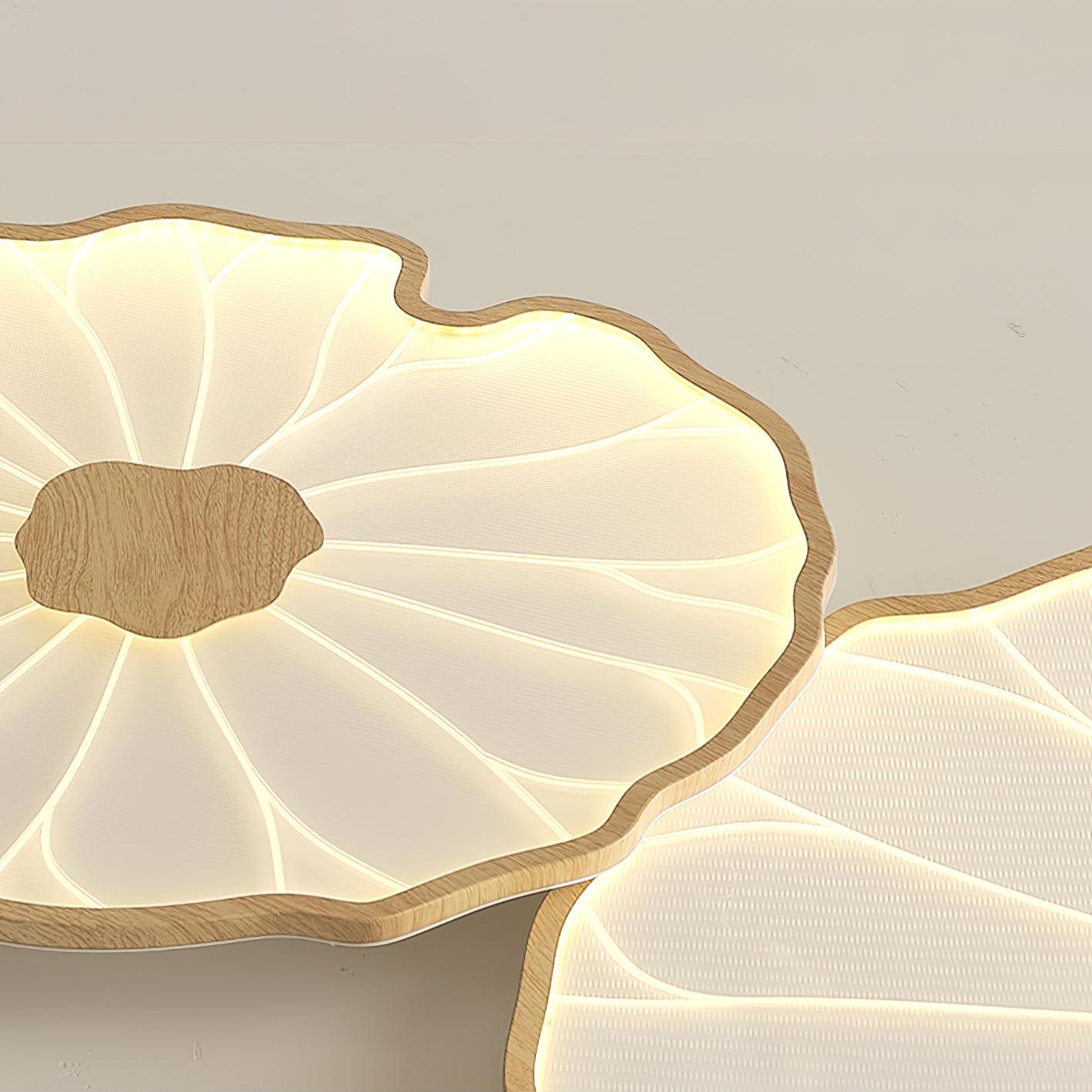 Lotus Leaf Wood-Look LED Ceiling Light / ∅ 15.7″ x H 1.6″ / Dia 40cm x H 4cm / Hydrographic Nature Wood Grain Finish / Warm Light